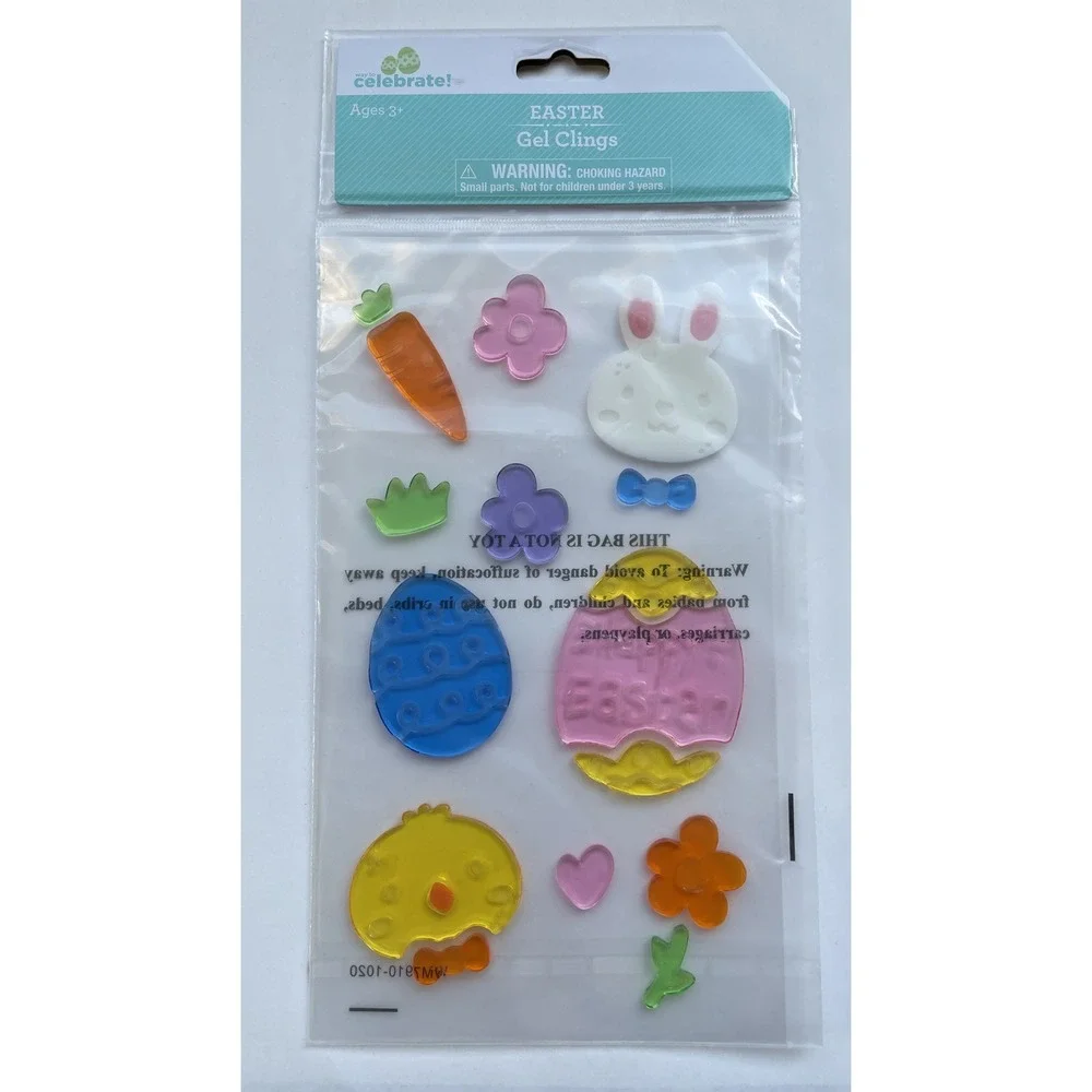 NEW Happy Easter Egg, Bunny, Chick, flowers Window Gel Clings Decorations 16 pc!